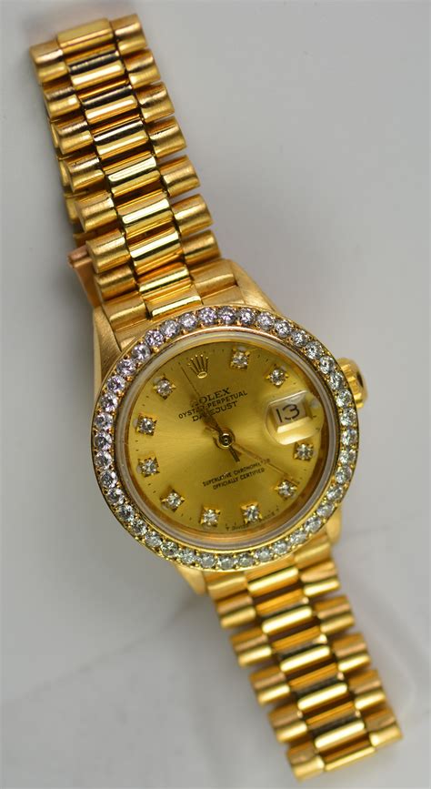 rolex gold and diamond watch|gold rolex with diamond bezel.